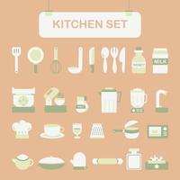 juego de cocina artículos de diseño plano vector