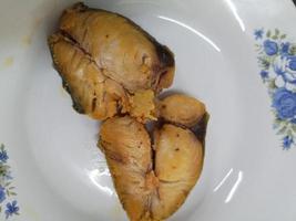 fried mackerel salted fish in plate photo