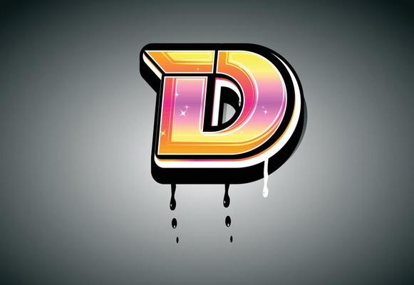 3D D Letter graffiti with drip effect