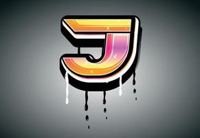 3D J Letter graffiti with drip effect vector