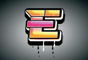 3D E Letter graffiti with drip effect vector