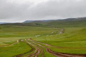 Multi-lane dirt road in Mongolia photo