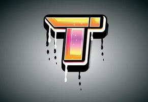3D T Letter graffiti with drip effect vector