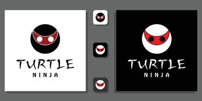 Turtle Ninja head cartoon funny cute circle shape with business card template vector