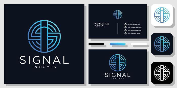 Signal in home internet connect signal circle shape with business card template vector