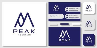 Peak Mountain initials capital font serif with business card template vector