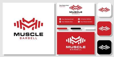 Muscle Barbell gym bodybuilding training strength increase healthy energy with business card template vector