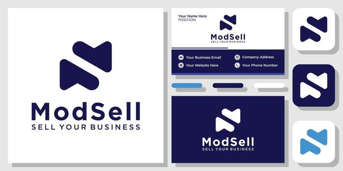 Modsell symbol initials combine rounded geometric simple with business card template vector