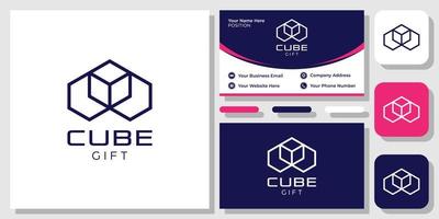 Cube Gift hexagon shape ribbon prize surprise mystery with business card template vector