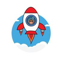 ilustración de icono de dibujos animados vectoriales lindo mono astronauta conduciendo un cohete. concepto de icono de tecnología de ciencia vectorial aislada premium. estilo de dibujos animados plana vector