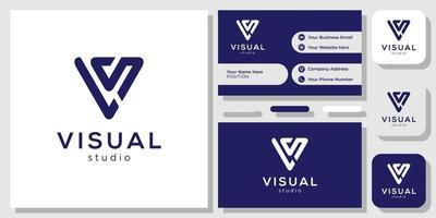 Visual Studio capital initials font clean creative with business card template vector