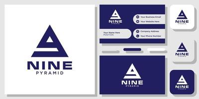 Nine Pyramid triangle shape geometric number with business card template vector