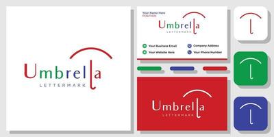 paraguas fuente de texto colorido símbolo moderno con plantilla de tarjeta de visita vector