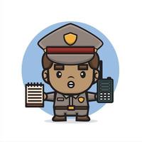 cartoon cute police hold on walkie talkie and memo vector