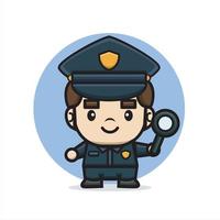 cartoon cute police police hold on magnifying glass vector