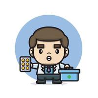cute doctor holding blisters and medicine box vector