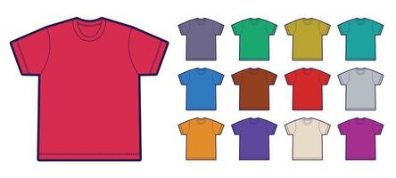 Multi Colors Flat Outlined T Shirt Mockups Collection vector