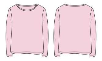 Long Sleeve T shirt tops technical fashion flat sketch Vector Illustration purple color template for ladies and baby girls