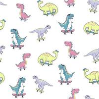 Cartoon Dinosaur Seamless vector pattern background isolated on white