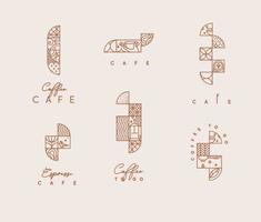 conjunto de elementos creativos de café art deco moderno en estilo de línea plana sobre fondo beige. vector