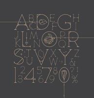 Art Deco alphabet with letters and numbers drawing on gray background vector