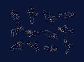 Hands icons drawing in flat style with brown lines on blue background vector