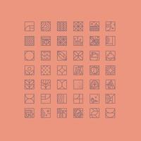 Set of creative modern art deco coffee icons in flat line style drawing on coral background.
