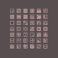 Set of creative modern art deco coffee icons in flat line style drawing on brown background.