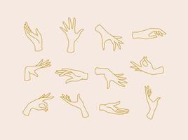 Hands icons drawing in flat style with brown lines on beige background vector