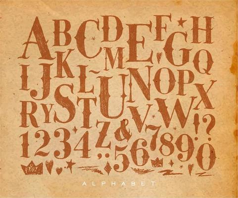 Vintage gothic font in retro style drawing on craft background