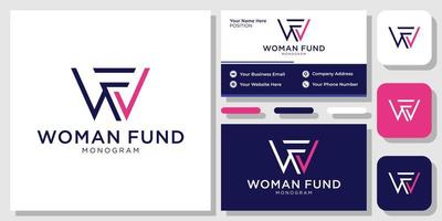 Woman Fund initials capital feminine tick minimalist with business card template vector
