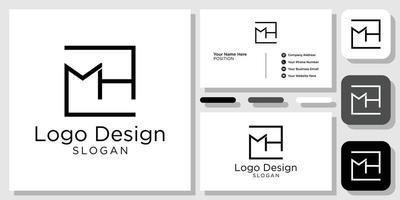 diseño de logotipo mh iniciales fuente serif interiores cuadrados con plantilla de tarjeta de visita vector
