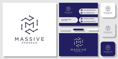 Massive Program initials hexagon technology nuance with business card template vector