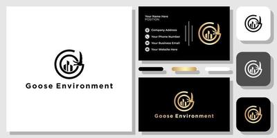 Goose Environment building animals fly wings combination with business card template vector