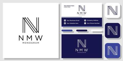 NMW capital letters line creative minimalist with business card template vector