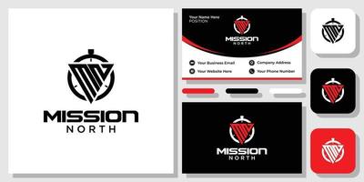 Mission North initials monogram bold creative brand with business card template vector