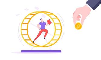 Rat race business concept with businessman running in hamster wheel working hard and always busy vector