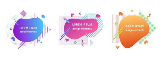 Modern liquid abstract element graphic gradient flat style design fluid vector colorful illustration set banner simple shape template for presentation, flyer, isolated on white background.