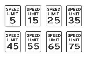 Speed limit road traffic icon signs set flat style design vector illustration isolated on white background.