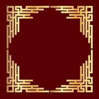 marco tradicional de porcelana dorada sobre fondo rojo. ilustración vectorial plana de borde retro chino, esquina decorativa antigua amarilla dorada vector