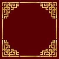 Traditional gold porcelain frame on red background. Vector flat illustration of chinese retro border, golden yellow antique decorative corner