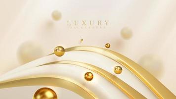 Luxury background with golden curve line element with ball decoration and blur effect and glitter light.