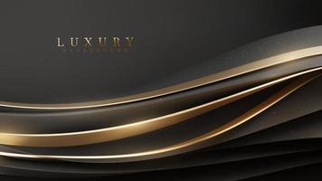 Black luxury background with golden curve elements and glitter light effect decoration. vector