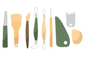 Collection of modern pottery tools isolated on a white background. vector