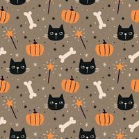 Halloween seamless pattern. Halloween background. Cats pattern. Pumpkin pattern vector