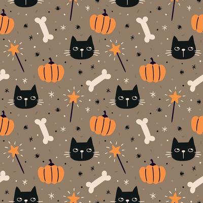 Halloween seamless pattern. Halloween background. Cats pattern. Pumpkin pattern