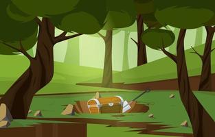 Treasure Chest in the Middle of a Forest Background vector