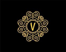 letter V logo design with ornament vector