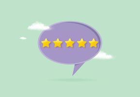 Message bubbles with five star rate review customer experience quality service. 3d stars for Game or score. Vector illustration