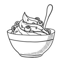 VECTOR CONTOUR DRAWING OF A DEEP PLATE WITH YOGURT ON A WHITE BACKGROUND